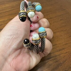 Silver and Gold Cable Bracelets with Elegant Design, Pearl, Turquoise and Black